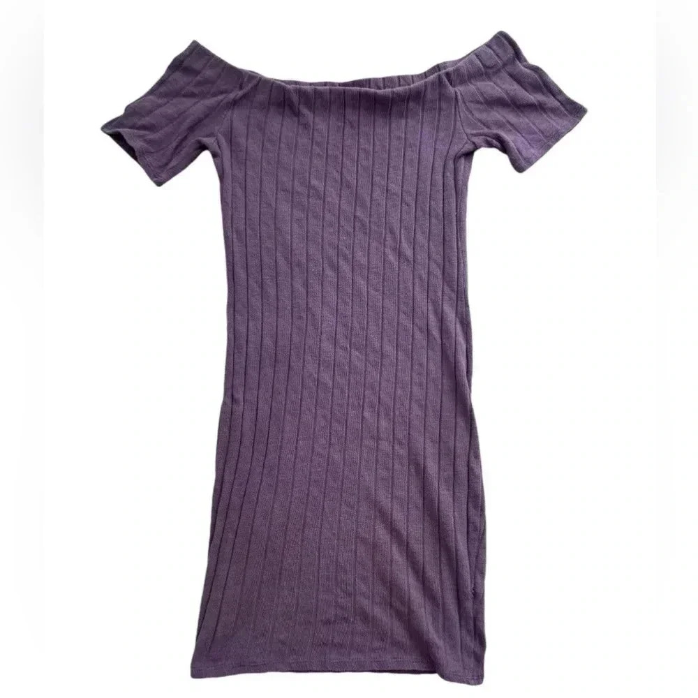 Off the Shoulder Short Sleeve Purple Mini Bodycon Dress, Size Small